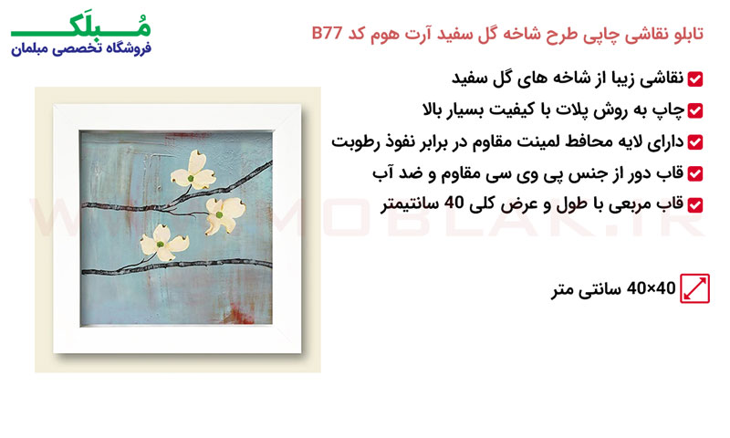 مشخصات تابلو نقاشی چاپی طرح شاخه گل سفید آرت هوم کد B77